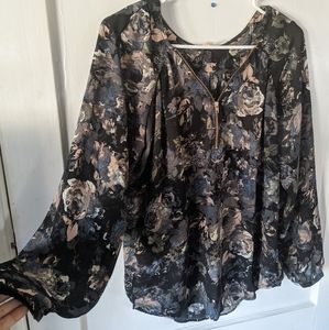 Floral Blouse with Rose Gold Zipper
